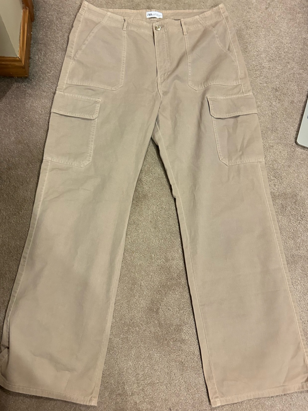 ZARA Tan High-Rise Utility Pants